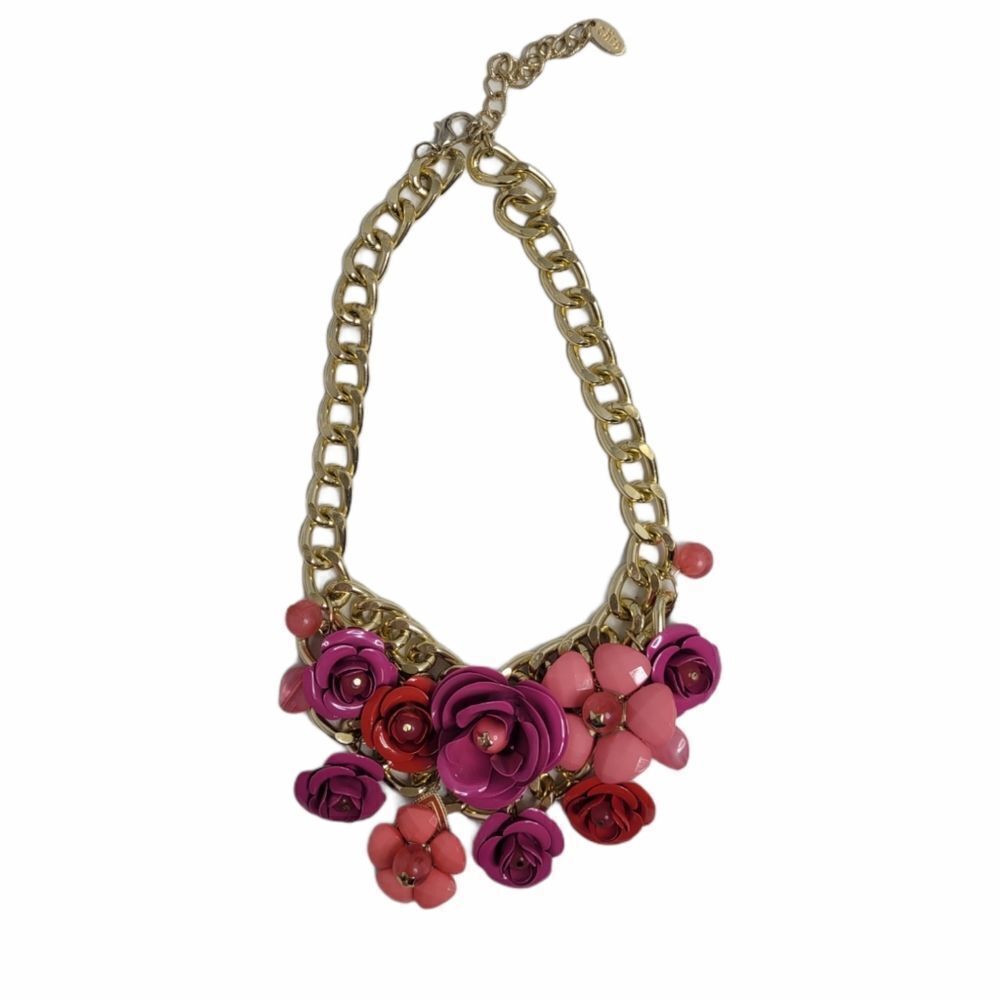 CARA NY necklace pink enamel floral and‎ gold statement